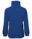 A blue polar fleece jacket featuring a half zip and a high collar, with elasticated cuffs and a logo.