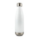 A drink bottle in white stainless steel with a silver base and a metallic cap, featuring a logo.