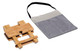 A bamboo table with a grey carrying bag. The table features a centre hole, ideal for leisure use.
