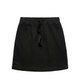 A black terry skirt featuring an elastic waistband and drawstring. The design is simple and minimalist.