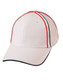 A tri-colour pique mesh structured cap featuring white, red, and black accents, with a logo present.