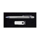 A silver pen and a white USB drive displayed on a black background, part of the Alliance Gift Set.