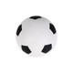 A white soccer ball stress reliever with black patches, featuring a smooth surface and one logo.