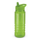 A drink bottle in vibrant green, featuring a straw and a lid with a carry handle, along with a logo.