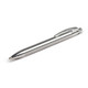 A sleek steel pen with a smooth finish, featuring a click mechanism and a textured grip for comfort.