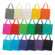 A variety of tote bags in multiple colours, featuring handles and a brand logo, arranged in a grid pattern.