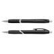 Two black plastic pens with silver detailing and grip sections, one with a retractable mechanism.