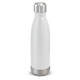 A drink bottle in matte white with a stainless steel base and cap, featuring a logo.
