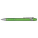 A metal pen in a vibrant green color with silver accents and a textured grip.