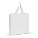 A white cotton tote bag with long handles and a simple design. It features a logo on one side. A white cotton tote bag with long handles and a simple design. It features a logo on one side.