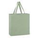 A green cotton tote bag with two sturdy handles and a simple, unembellished design. A green cotton tote bag with two sturdy handles and a simple, unembellished design.