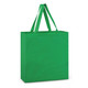 A green cotton tote bag with two handles and a plain design. It features a logo on one side. A green cotton tote bag with two handles and a plain design. It features a logo on one side.
