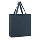 A dark navy cotton tote bag with sturdy handles. A dark navy cotton tote bag with sturdy handles.