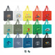 A variety of colourful tote bags featuring different logos and designs, including shades of grey, red, green, and blue.