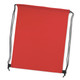 A red drawstring backpack with black cords and no visible logos or branding.