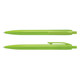 A set of bright green plastic pens with a sleek design, featuring a clip and a smooth writing tip.