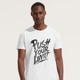 A white adult t-shirt featuring a bold graphic design with the phrase "Push Your Limit." The shirt has a branding logo.