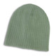 A Nebraska Cable Knit Beanie in a soft green color, featuring a ribbed texture.