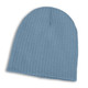 A Nebraska Cable Knit Beanie in a soft blue hue, featuring a ribbed texture for warmth and comfort.