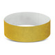 A yellow Tyvek event wristband with a textured finish, featuring a simple design and no visible logos.