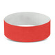 A Tyvek Event Wrist Band in a vibrant red color, designed for use in exhibitions and events.