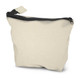 A cream cosmetic bag with a zip closure, featuring a simple design and a small loop for easy handling.
