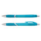 Two translucent blue plastic pens with silver accents. One pen is capped while the other has a visible clip.