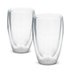 A double wall glass set featuring two clear glasses, designed with a sleek, modern shape.