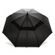 A black 76cm storm umbrella with multiple panels and a sturdy construction, featuring a logo.