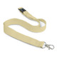 A cotton lanyard in a soft beige colour, featuring a clip and adjustable buckle. It has a simple branding logo. A cotton lanyard in a soft beige colour, featuring a clip and adjustable buckle. It has a simple branding logo.