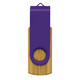A purple and bamboo flash drive featuring a swivel design and a circular hole for easy attachment. A purple and bamboo flash drive featuring a swivel design and a circular hole for easy attachment.