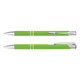A green metal pen with silver accents, featuring a smooth finish and a clip for easy attachment.