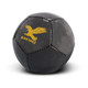 A black mini soccer ball with a logo featuring a golden eagle.