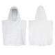 A white hooded towel with a simple design, featuring a hood and no visible branding.