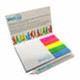 A promotional set featuring a note pad and colourful markers in pink, green, yellow, and blue. Includes a flat pen and branding.