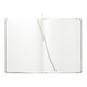 A hardcover notebook with stone paper, featuring blank lined pages and a ribbon marker. The cover is black.