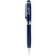 A blue Bristol Twist Ballpoint Pen with a silver clip and accents, featuring a branding logo.