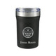 A drink bottle featuring a black exterior, stainless steel lid, and an embossed logo. Comes with a clear lid.