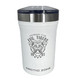 A drink bottle in white with a silver lid and a logo featuring a tiger and text. It is a 2-in-1 cooler.