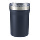 A drink bottle in dark grey with a stainless steel lid and a clear top. Features a logo.