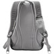 A grey backpack with padded straps and a side pocket, featuring a logo on the side.
