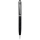 A black pen with a silver accent and a small logo on its body.