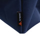 A close-up of a navy blue waterproof beach bag, featuring a small branded tab.