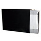 A black zipped compendium featuring a calculator, partially opened to reveal contents. It has a logo on the exterior.