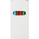 A 6-piece coloured pencil set featuring blue, green, red, brown, and other colours, presented in a white box with a cut-out.