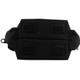 A black cooler bag with textured underside and two compartments, featuring a logo. Suitable for carrying beverages.