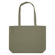 A recycled zip tote bag in olive green with two sturdy handles and a spacious design. Features a logo.