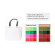 A small white boutique paper bag with black handles, displayed alongside colour swatches for printing options.