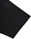 A close-up view of a black polo shirt sleeve featuring a contrast trim and a logo.