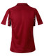 A maroon short sleeve polo shirt with white accents and a logo on the chest.